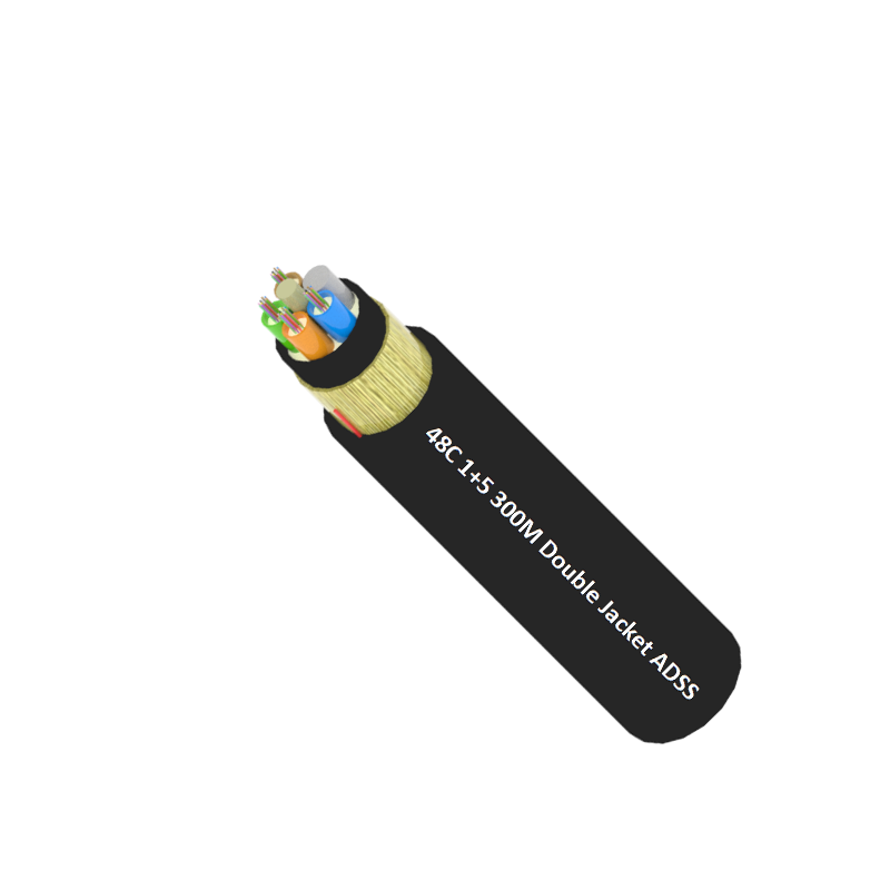 Câble à fibre optique ADSS double gaine 48 cœurs G.652.D de 300 m de portée pour installations aériennes longue portée