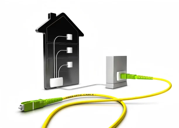 Cable de fibra óptica conectado a un enrutador doméstico